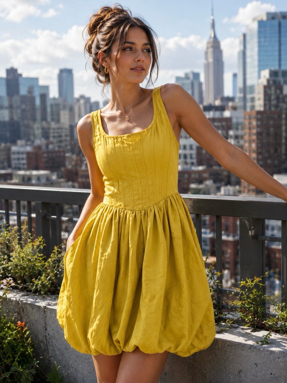 Aureta mini dress in mustard linen